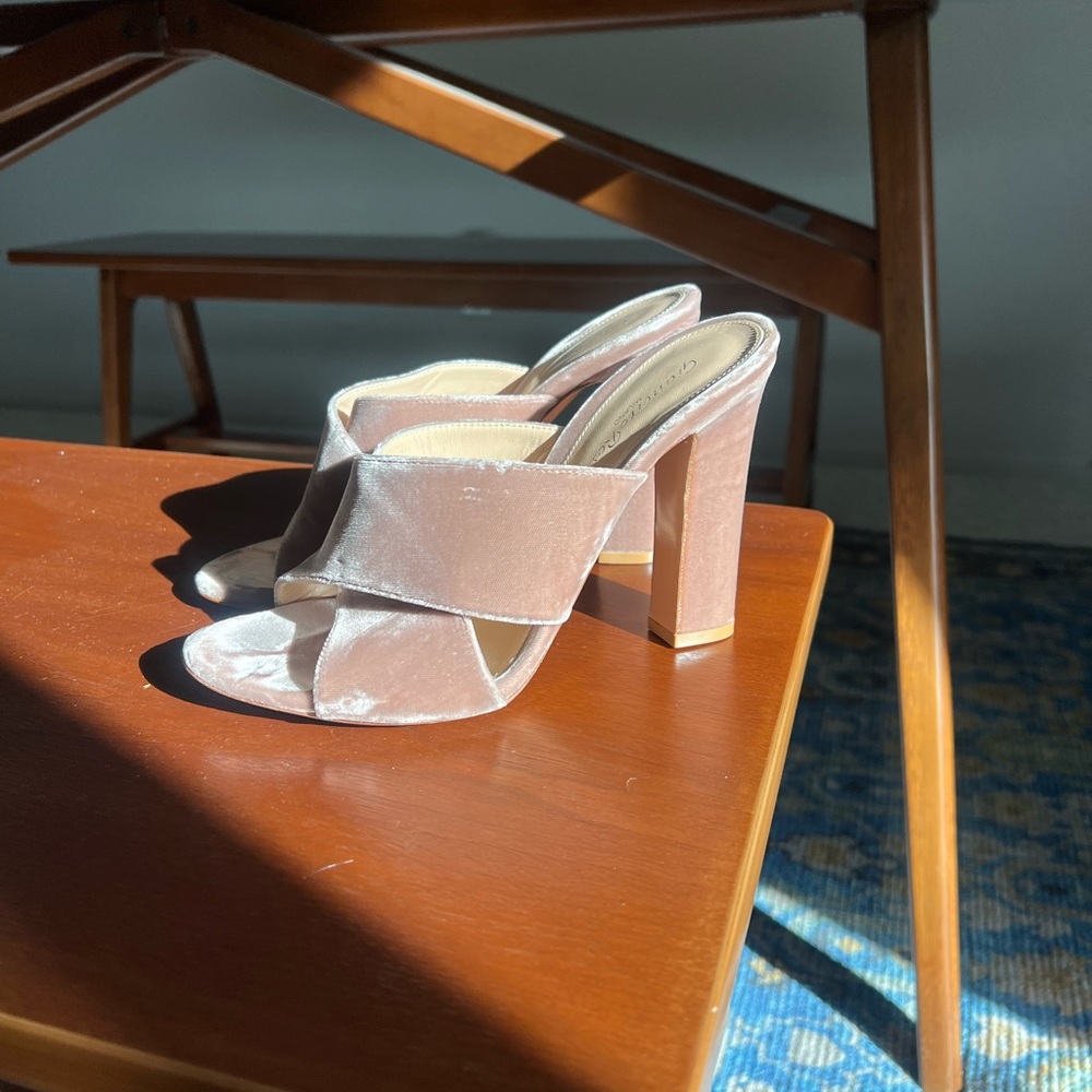 Gianvito Rossi Blush Pink Velvet Block Heel Mules